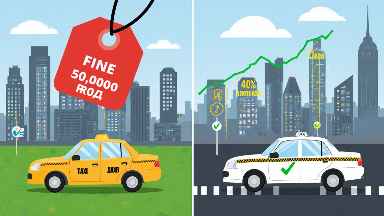 Сравнение: такси на газоне с огромным штрафом и такси в разрешенной зоне.