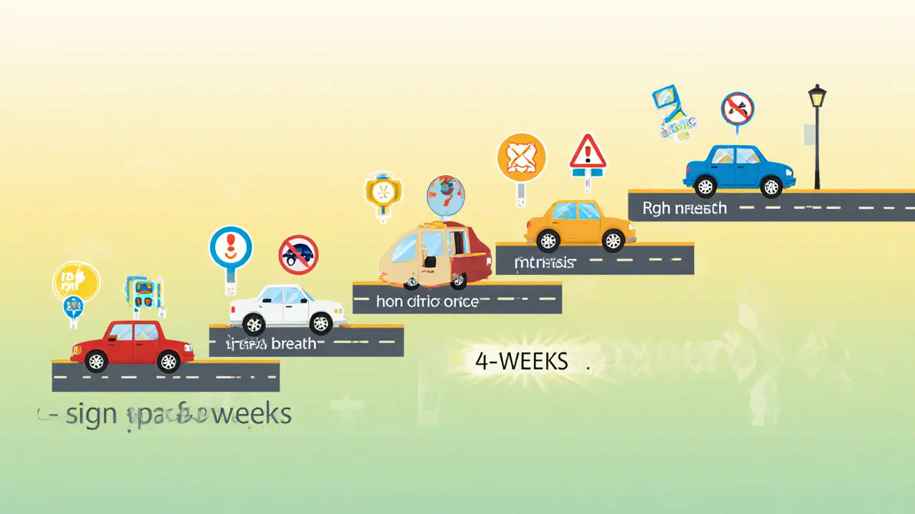 Визуальная схема прогресса новичка: шаги от страха к уверенности за 4–6 недель.
