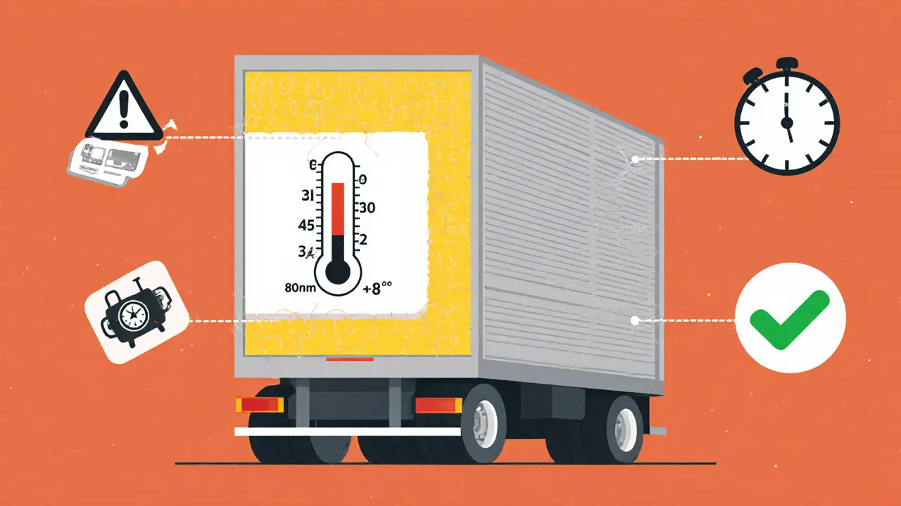 Разрез изотермического кузова с 100 мм изоляции и температурным балансом