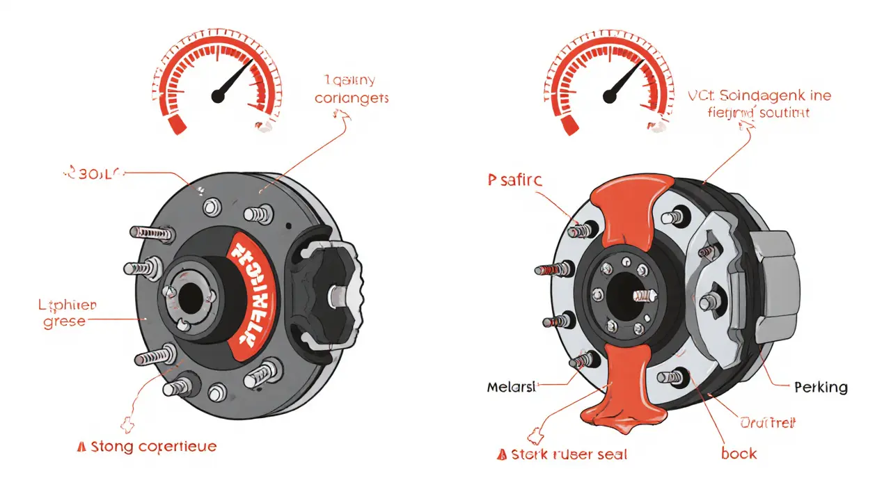 Сравнение правильного и неправильного нанесения смазки на колесные шпильки