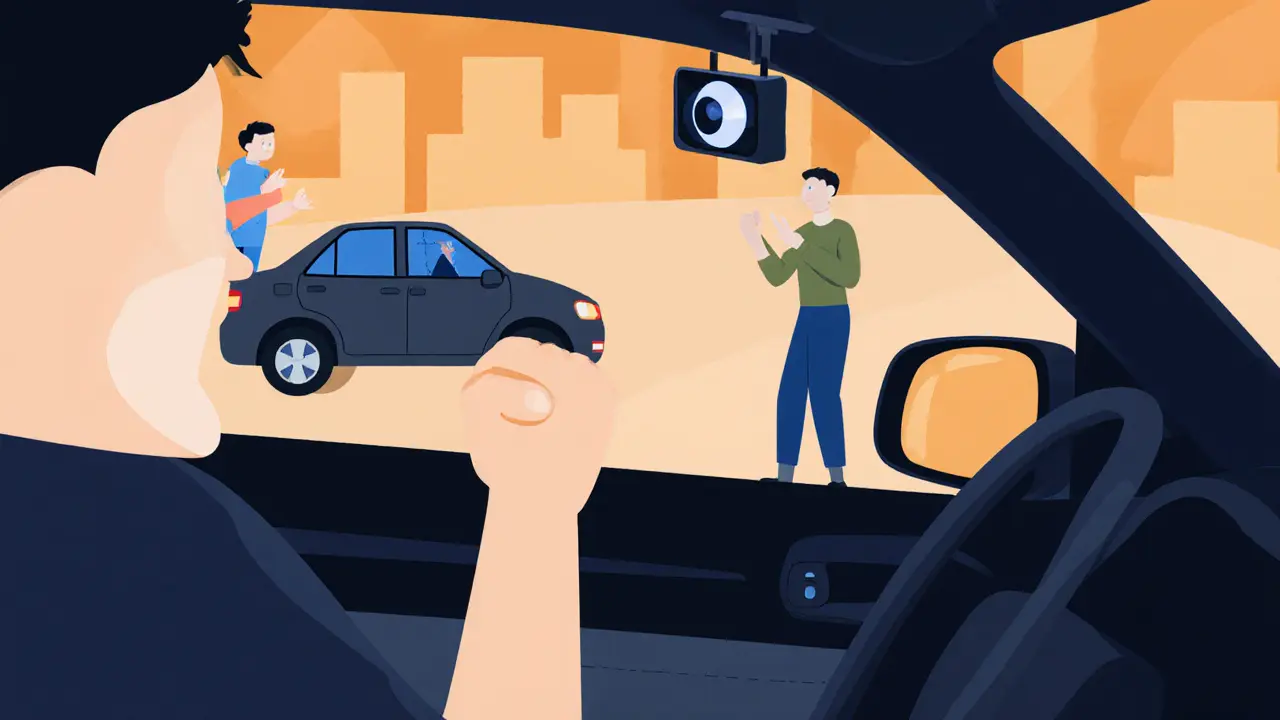 Помощник стоит у машины и подает жест, водитель смотрит на него, а за машиной скрывается ребенок.