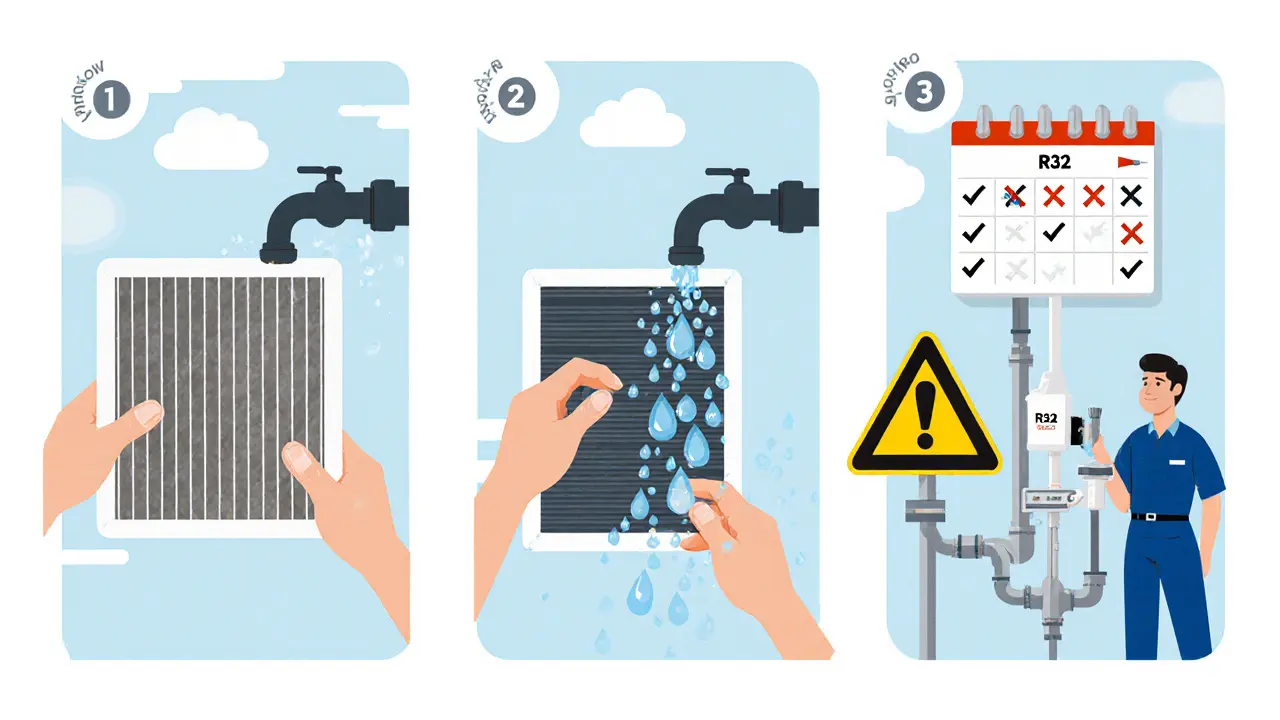Пошаговая чистка фильтра кондиционера и проверка хладагента R32 профессионалом.