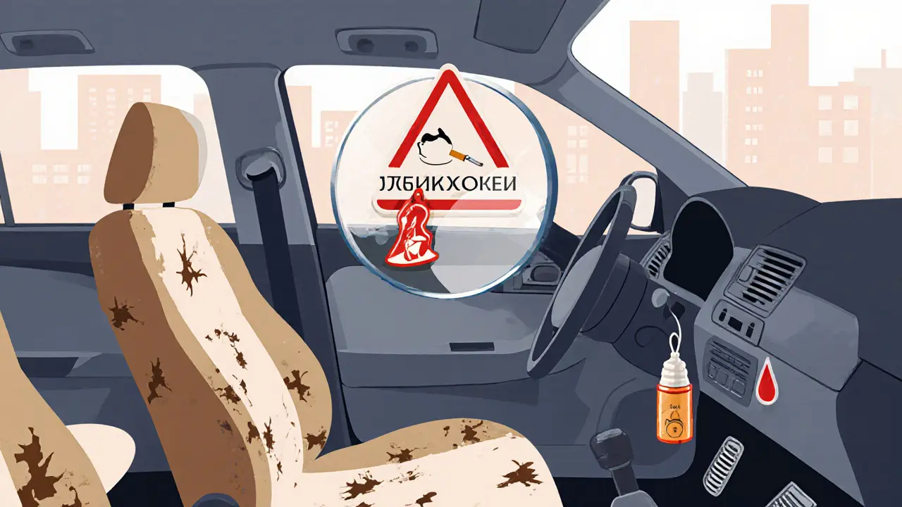 Потрёпанная внутренняя отделка такси с признаками износа и скрытым статусом юридического лица.