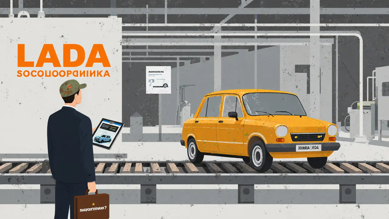 Современный завод с одной Ладой на конвейере и пустыми линиями сборки.