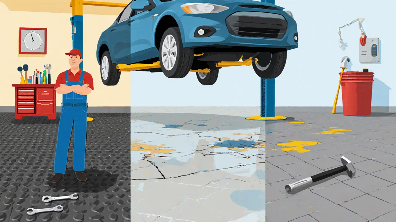 Пол в гараже: плитка, резина или наливной - что выбрать в 2025 году