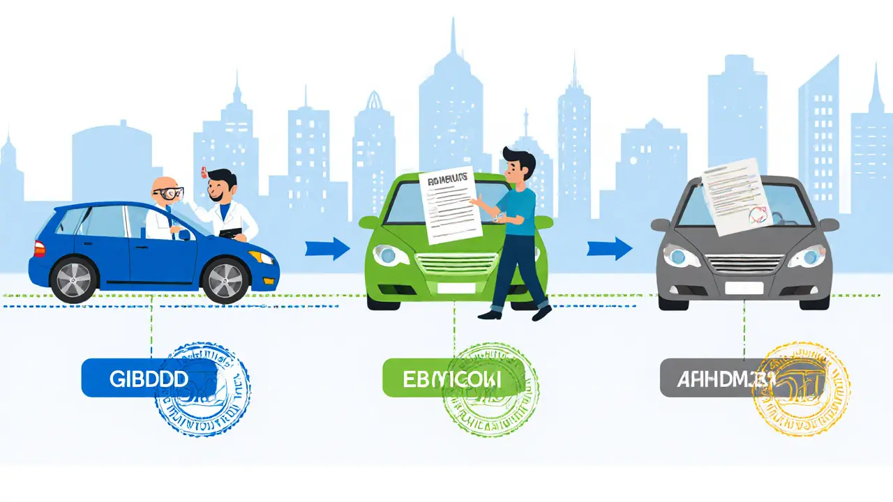 Пошаговый процесс легализации ДХО: лаборатория, ГИБДД, документы с печатью.