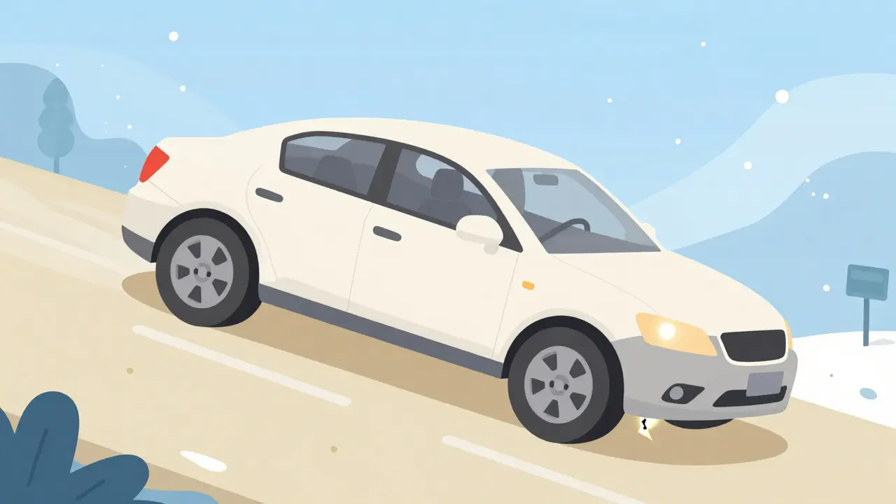 Автомобиль медленно трогается на подъёме, ручной тормоз отпускается одновременно с газом.