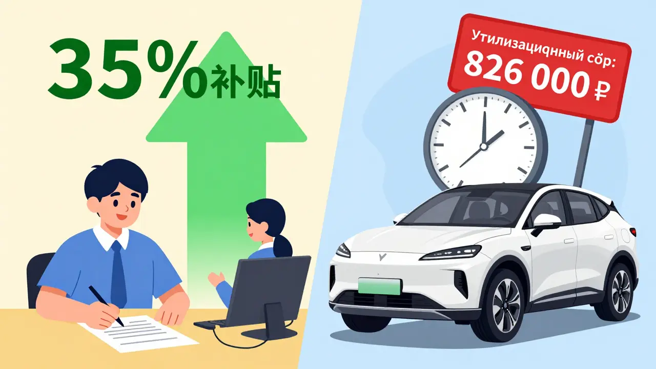 Сравнение: скидка 35% слева и высокий утилизационный сбор справа с подсказкой о сроке до декабря 2025.