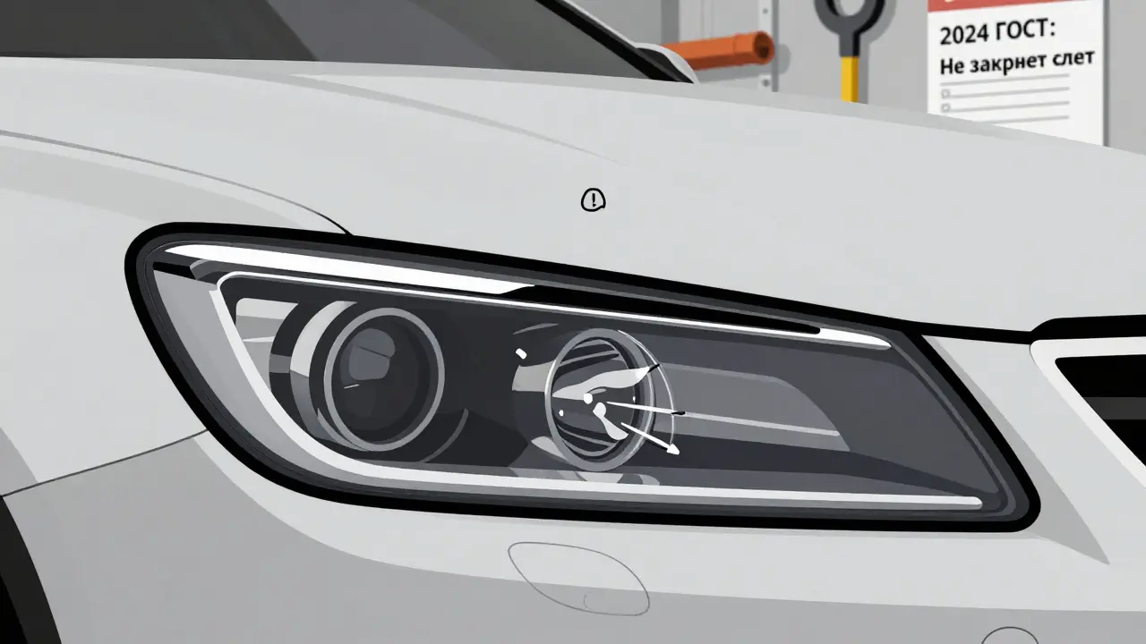 Реснички на фаре, не закрывающие свет, с предупреждением о ГОСТ