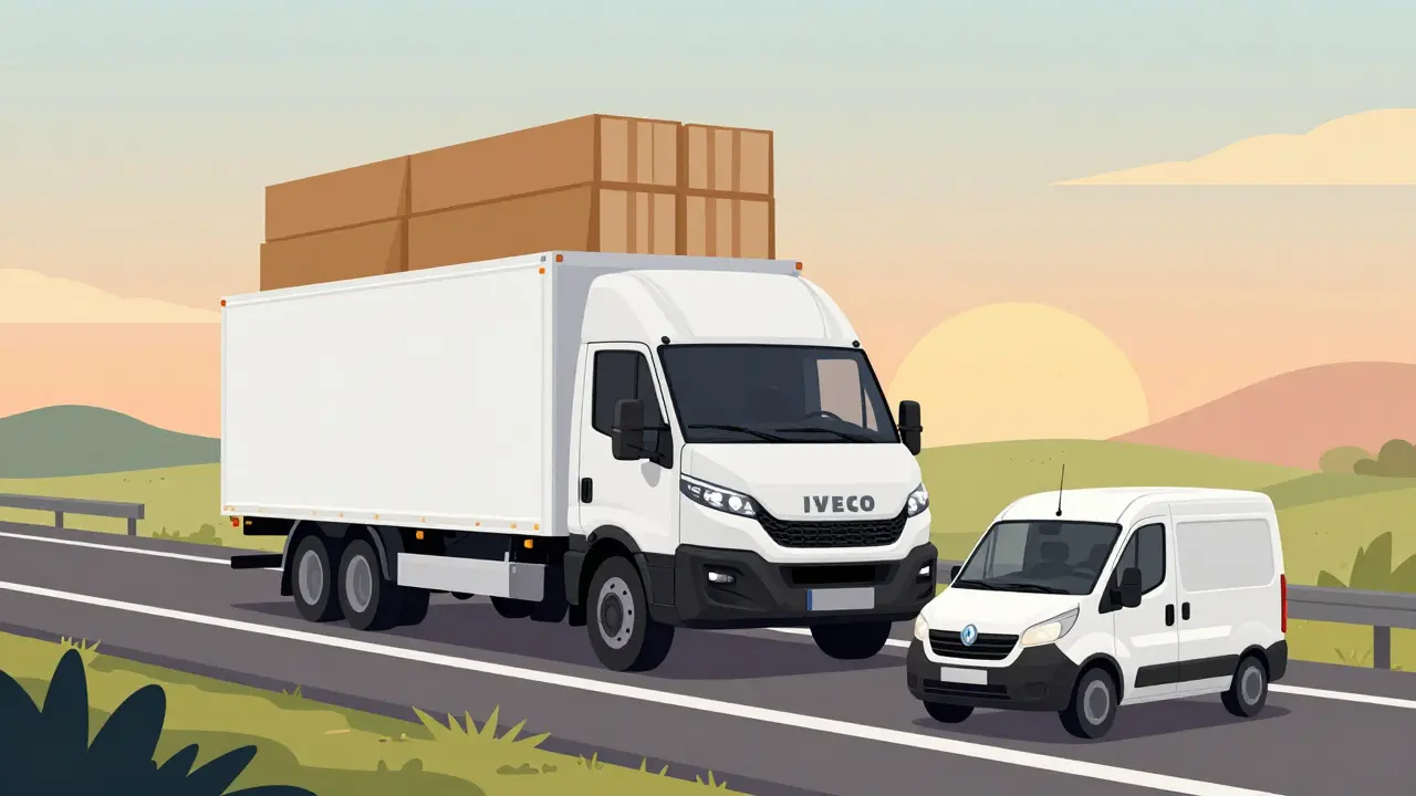 Iveco Daily на шоссе и Renault EXPRESS в городе — сравнение объема и эффективности доставки.
