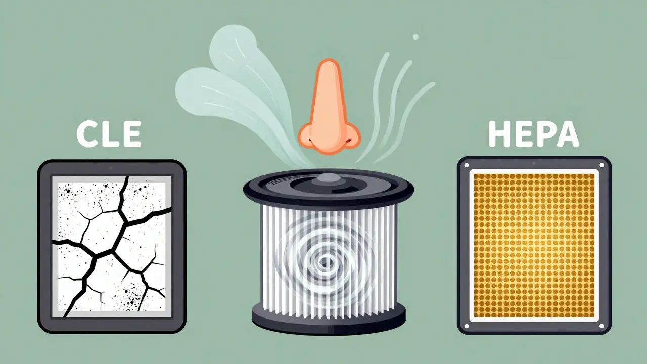 Три типа фильтров: электростатический, циклонный и HEPA — наглядно показаны в плоской иллюстрации.