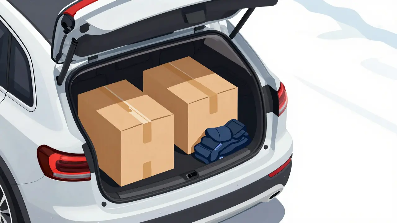 Открытый багажник без лишних вещей для экономии топлива.