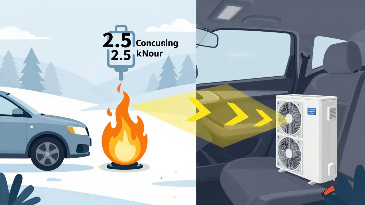 Сравнение обычного обогрева и теплового насоса в электромобиле зимой.