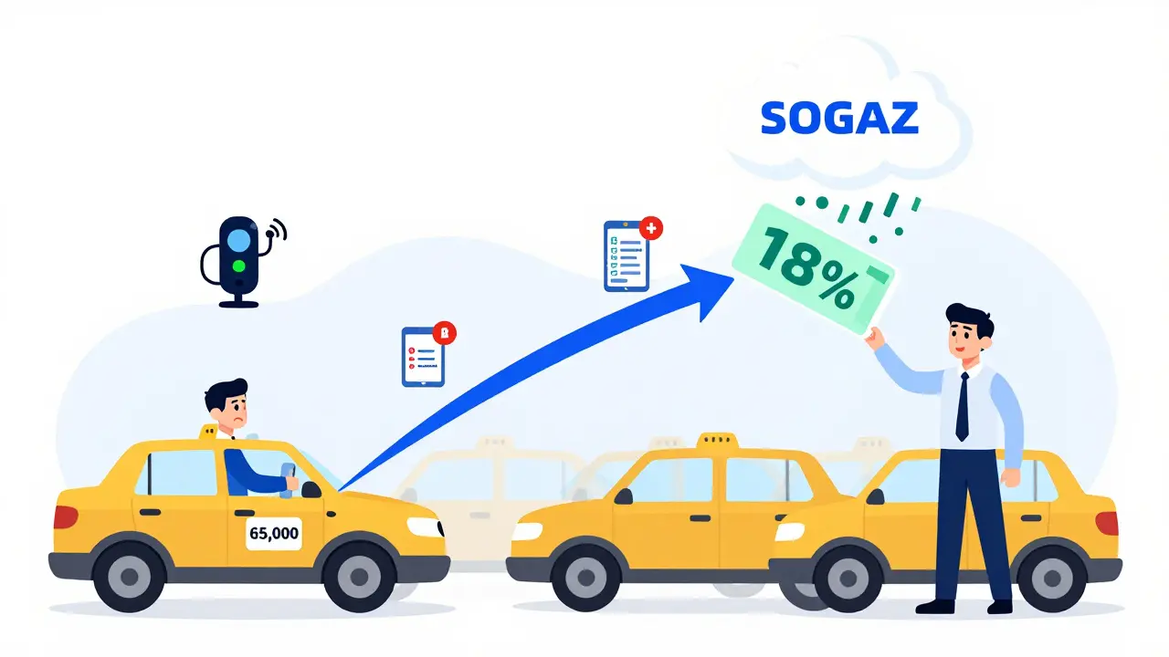 Сравнение стоимости КАСКО для одного водителя и таксопарка с 10 машинами, с акцентом на скидку.