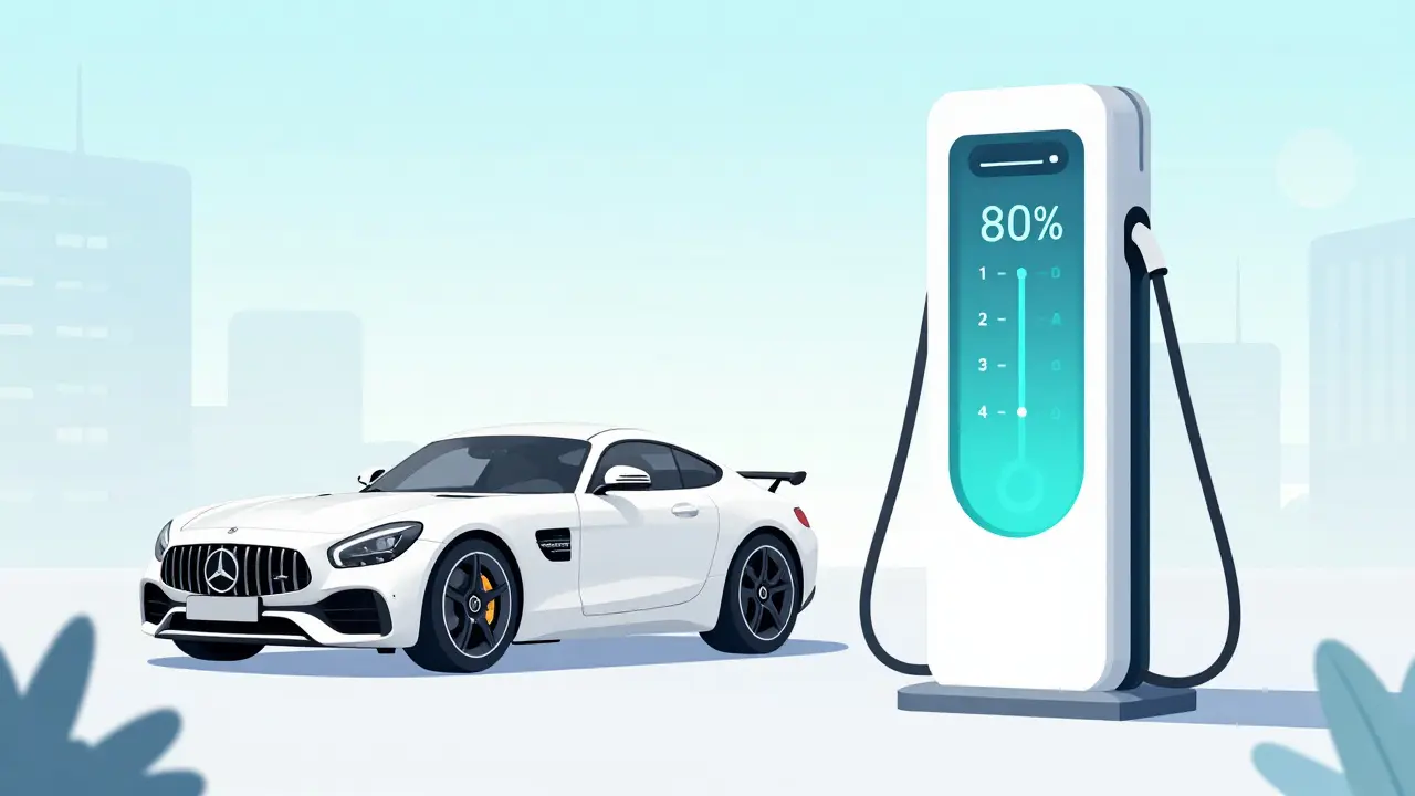 Быстрая зарядка электрокара Mercedes-AMG GT XX на современной станции