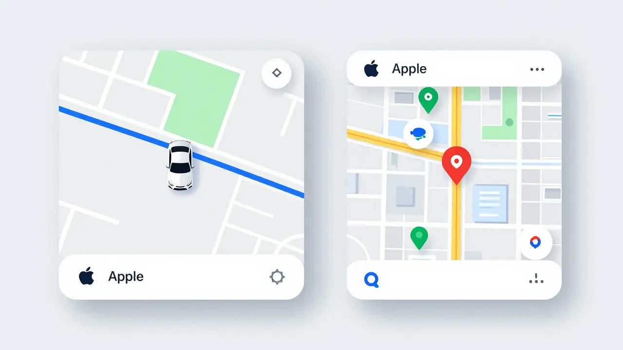Иллюстрация двух типов навигационных карт в автомобиле в стиле flat design