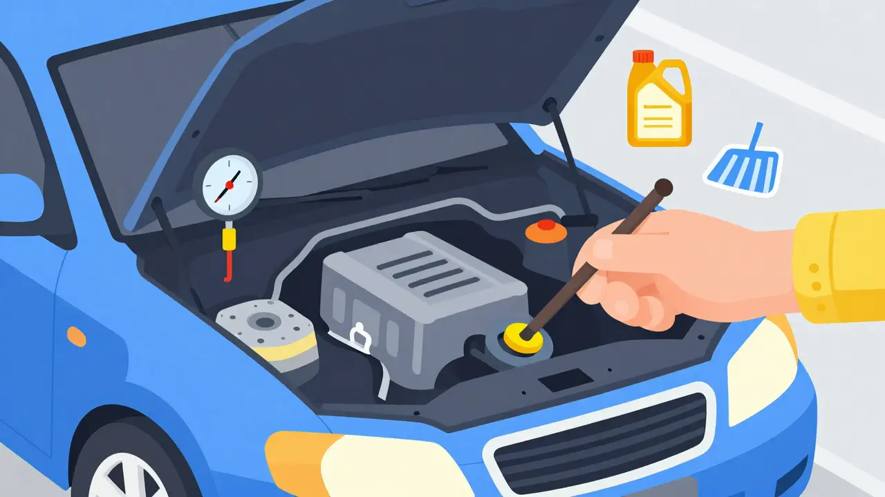 Проверка уровня масла в двигателе и технический осмотр автомобиля