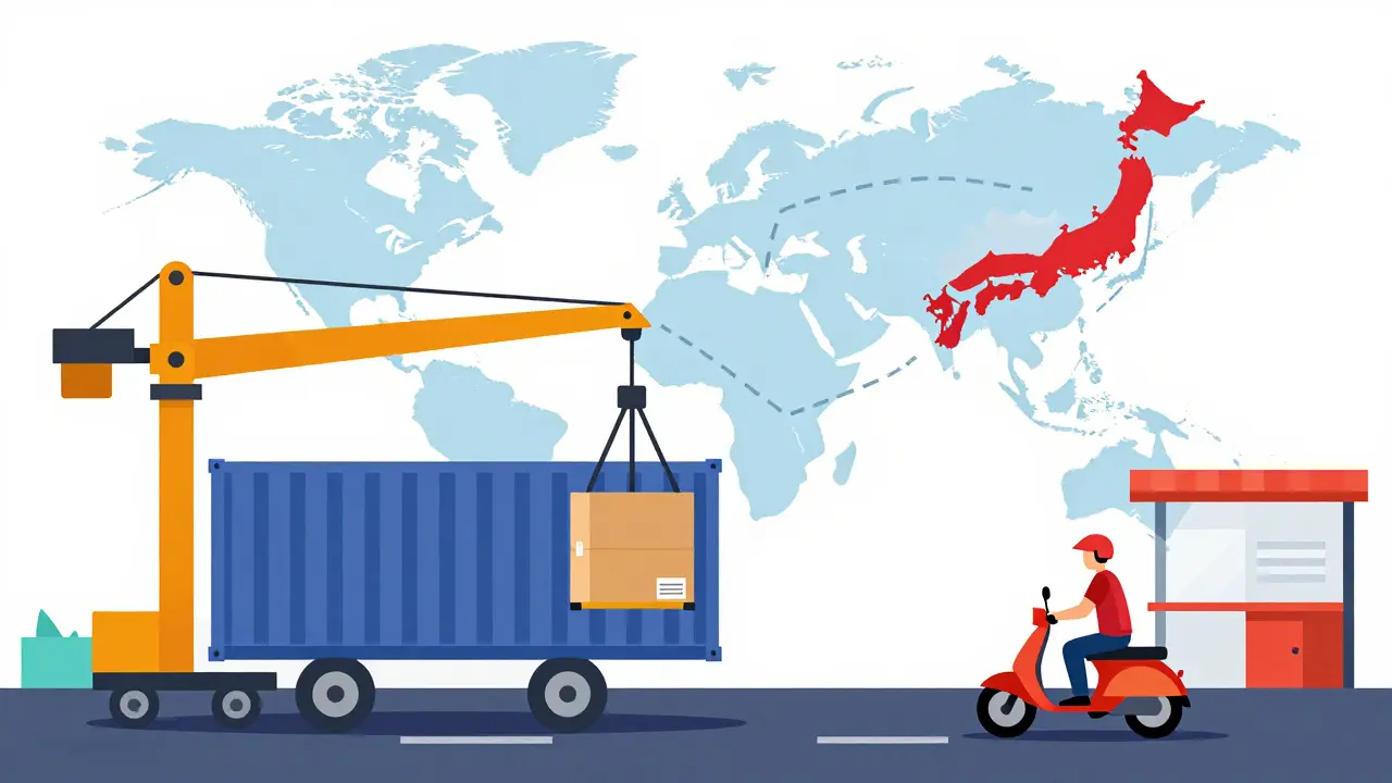 Схематичная карта доставки автозапчастей из Китая и Японии в сервис