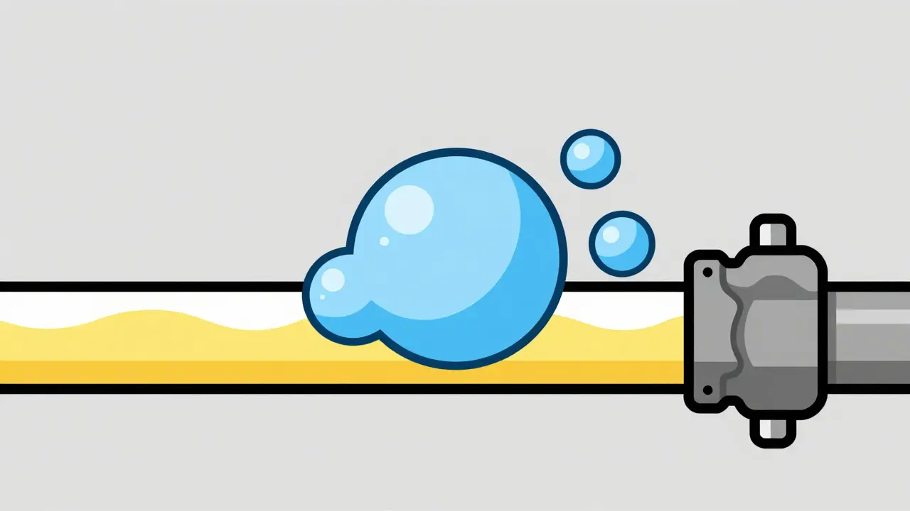 Схематичное изображение пузырьков воздуха и влаги в тормозной магистрали