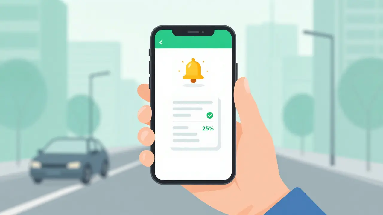 Смартфон с приложением для оплаты дорожных штрафников со скидкой