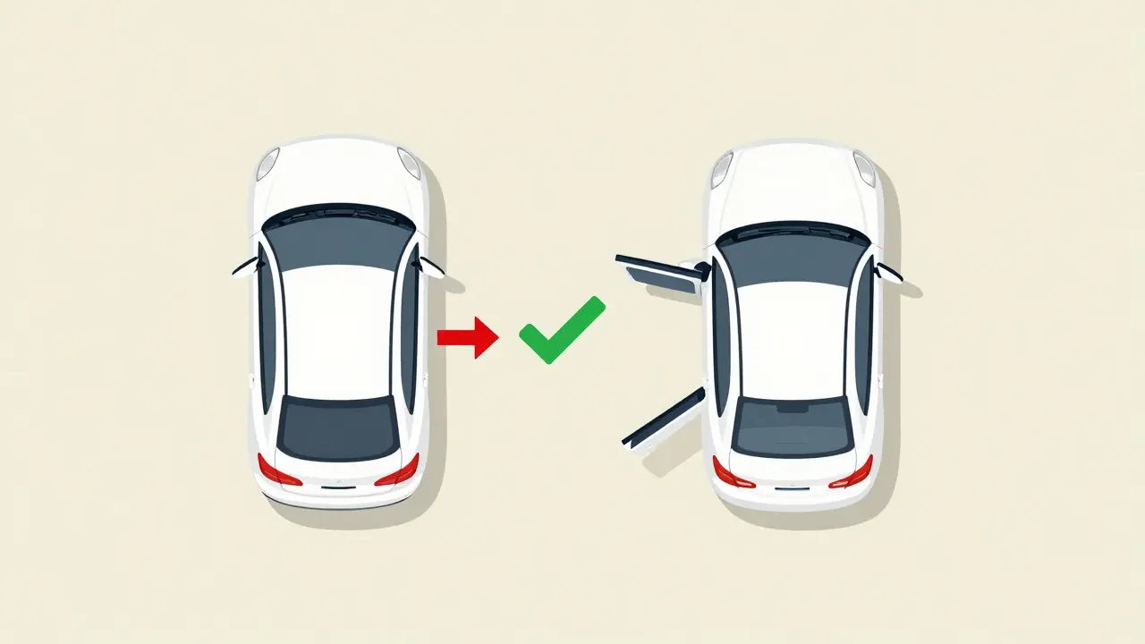 Сравнение неправильной и правильной дистанции между припаркованными машинами