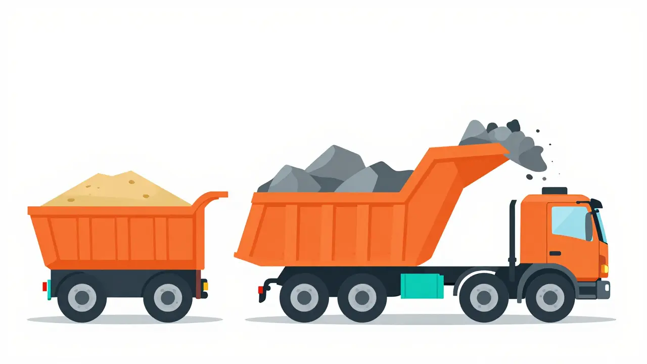 Сравнение типов кузовов самосвалов: прямоугольный, совкообразный и боковая разгрузка