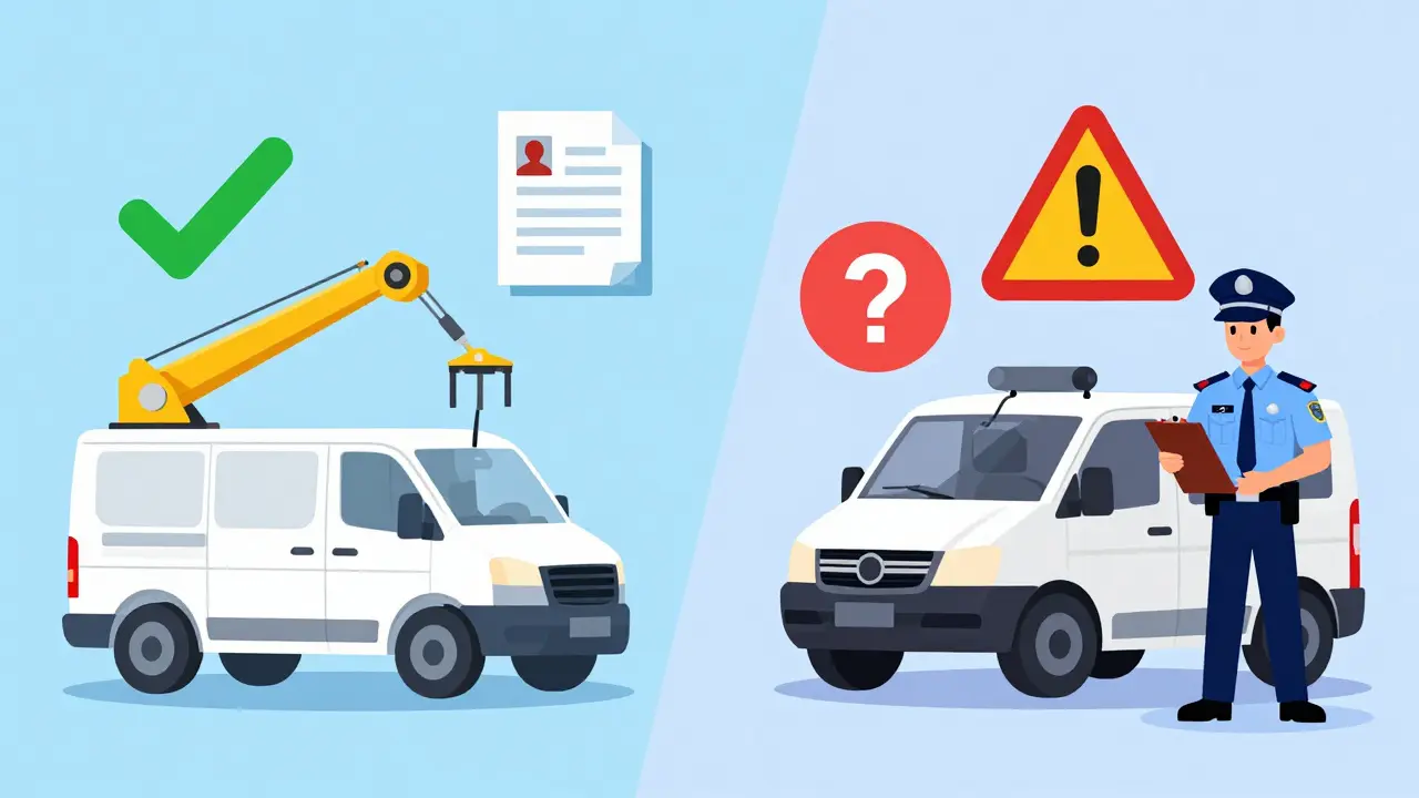 Сравнение законного и незаконного переоборудования автомобиля в стиле флэт-дизайна