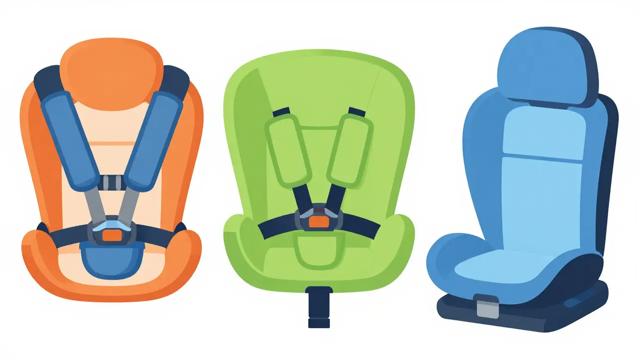 Три типа сертифицированных автокресел: люлька, кресло с ремнями и бустер