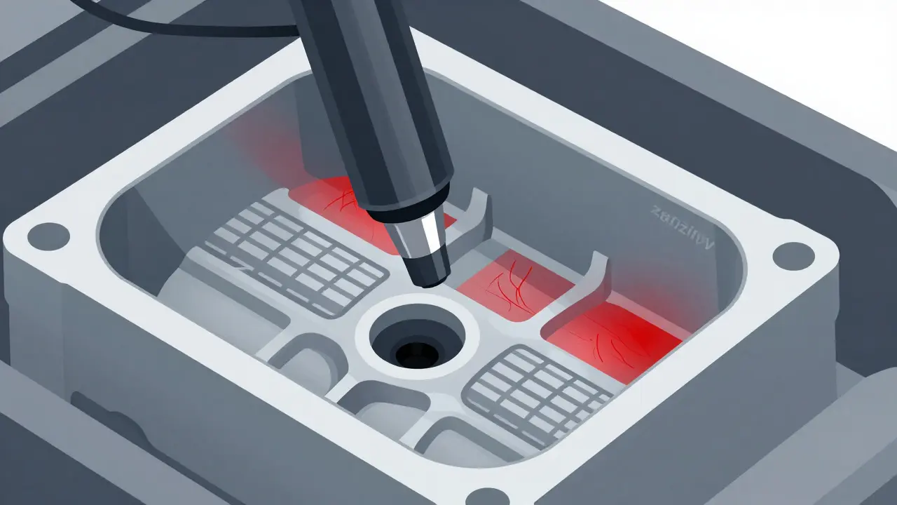 Вид изнутри цилиндра двигателя с выявленными задирами и износом